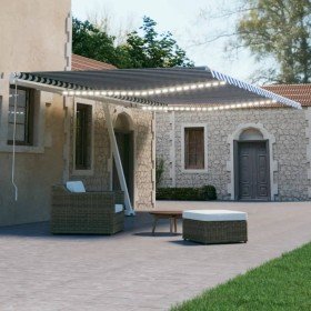 Toldo automático LED sensor de viento azul y blanco 500x300 cm Toldo automático LED sensor de viento azul y blanco 500x300 cm