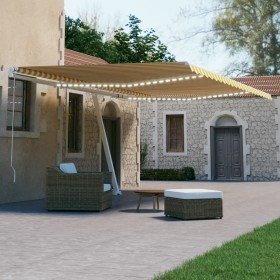 Toldo automático LED sensor de viento amarillo blanco 500x300cm Toldo automático LED sensor de viento amarillo blanco 500x300cm