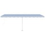 Toldo de pie retráctil manual azul y blanco 600x300 cm