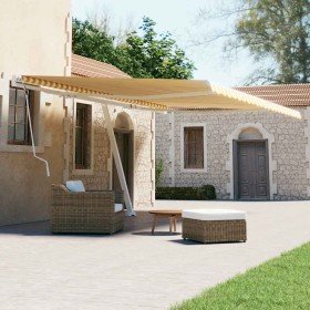 Toldo de pie retráctil manual amarillo y blanco 600x300 cm Toldo de pie retráctil manual amarillo y blanco 600x300 cm