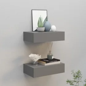 Wall shelves with drawer 2 pcs MDF gray 40x23.5x10 cm by vidaXL, Shelves and shelves - Ref: Foro24-330246, Price: 83,03 €, Di...
