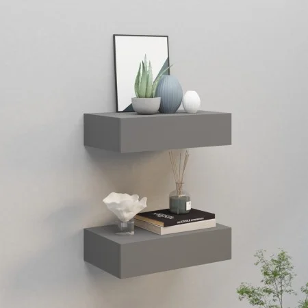 Wall shelves with drawer 2 pcs MDF gray 40x23.5x10 cm by vidaXL, Shelves and shelves - Ref: Foro24-330246, Price: 83,03 €, Di...