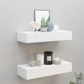 Wall shelves with drawer 2 pcs MDF white 60x23.5x10 cm by vidaXL, Shelves and shelves - Ref: Foro24-330256, Price: 79,05 €, D...