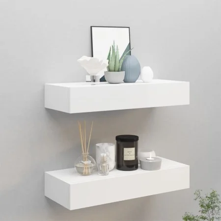 Wall shelves with drawer 2 pcs MDF white 60x23.5x10 cm by vidaXL, Shelves and shelves - Ref: Foro24-330256, Price: 79,05 €, D...
