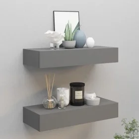Wall shelves with drawer 2 pcs MDF gray 60x23.5x10 cm by vidaXL, Shelves and shelves - Ref: Foro24-330260, Price: 94,88 €, Di...