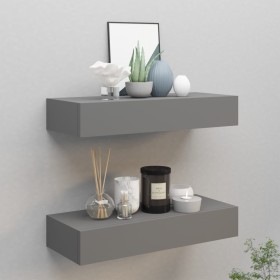 Wandregale mit Schublade 2 Stück MDF grau 60x23,5x10 cm von vidaXL, Regale und Regale - Ref: Foro24-330260, Preis: 91,44 €, R...