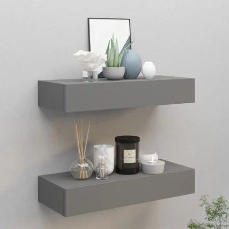 Wall shelves with drawer 2 pcs MDF gray 60x23.5x10 cm by vidaXL, Shelves and shelves - Ref: Foro24-330260, Price: 94,88 €, Di...