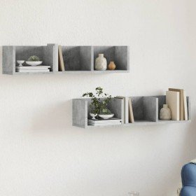 Muebles de pared 2 uds madera de ingeniería gris hormigón en Estantes y estanterías | Comprar online en Foro24