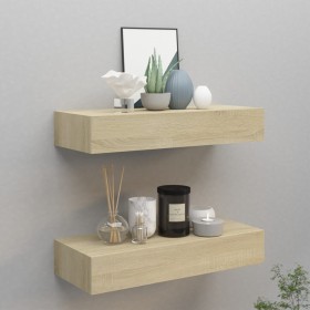 Wall shelves with drawer 2 pcs MDF oak 60x23.5x10 cm by vidaXL, Shelves and shelves - Ref: Foro24-330262, Price: 95,77 €, Dis...