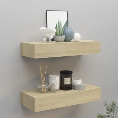 Wall shelves with drawer 2 pcs MDF oak 60x23.5x10 cm by vidaXL, Shelves and shelves - Ref: Foro24-330262, Price: 95,37 €, Dis...