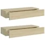 Wall shelves with drawer 2 pcs MDF oak 60x23.5x10 cm by vidaXL, Shelves and shelves - Ref: Foro24-330262, Price: 95,37 €, Dis...