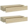 Wandregale mit Schublade 2 Stück MDF Eiche 60x23,5x10 cm von vidaXL, Regale und Regale - Ref: Foro24-330262, Preis: 95,77 €, ...