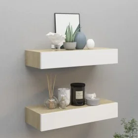 Wall shelves with drawer 2 units MDF oak/white 60x23.5x10cm by vidaXL, Shelves and shelves - Ref: Foro24-330264, Price: 103,2...