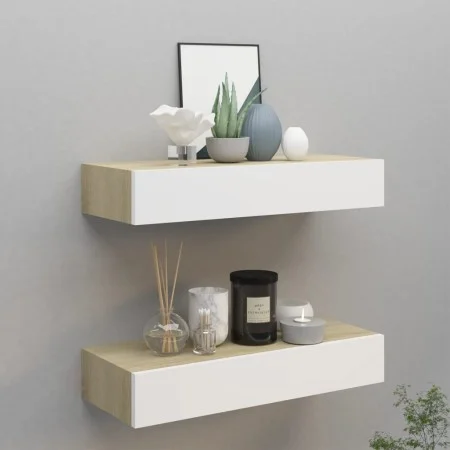 Wall shelves with drawer 2 units MDF oak/white 60x23.5x10cm by vidaXL, Shelves and shelves - Ref: Foro24-330264, Price: 103,2...