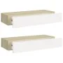 Wall shelves with drawer 2 units MDF oak/white 60x23.5x10cm by vidaXL, Shelves and shelves - Ref: Foro24-330264, Price: 103,2...