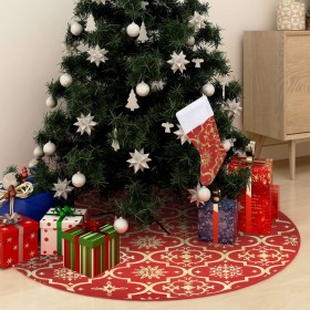 Falda del árbol de Navidad de lujo con calcetín tela roja 90 cm