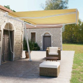 Toldo de pie retráctil manual amarillo y blanco 450x350 cm Toldo de pie retráctil manual amarillo y blanco 450x350 cm