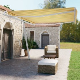 Toldo de pie automático amarillo y blanco 450x350 cm Toldo de pie automático amarillo y blanco 450x350 cm