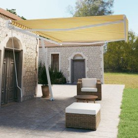 Toldo de pie retráctil manual amarillo y blanco 500x350 cm Toldo de pie retráctil manual amarillo y blanco 500x350 cm