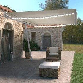Toldo retráctil manual con luz LED crema 500x350 cm Toldo retráctil manual con luz LED crema 500x350 cm