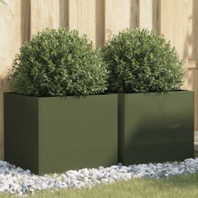 Jardineras 2 unidades acero verde oliva 42x40x39 cm en Maceteros y jardineras | Comprar online en Foro24
