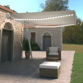Toldo automático con LED y sensor de viento crema 500x350 cm Toldo automático con LED y sensor de viento crema 500x350 cm