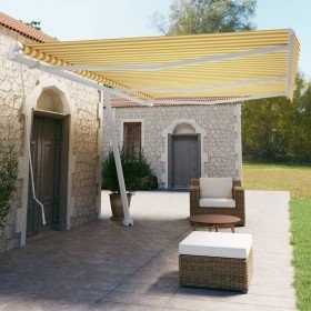 Toldo de pie retráctil manual amarillo y blanco 600x350 cm Toldo de pie retráctil manual amarillo y blanco 600x350 cm