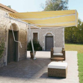 Toldo de pie automático amarillo y blanco 600x350 cm Toldo de pie automático amarillo y blanco 600x350 cm