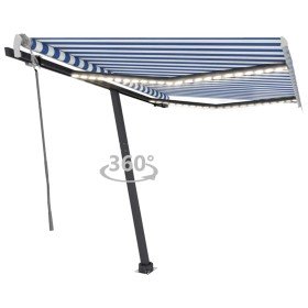 Toldo manual retráctil con LED azul y blanco 300x250 cm Toldo manual retráctil con LED azul y blanco 300x250 cm