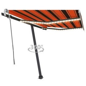 Toldo manual retráctil con LED naranja y marrón 300x250 cm Toldo manual retráctil con LED naranja y marrón 300x250 cm