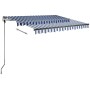 Toldo manual retráctil con LED azul y blanco 350x250 cm