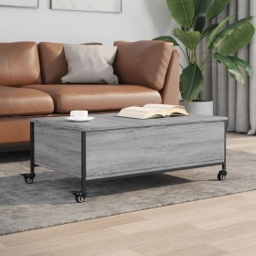 Mesa de centro con ruedas madera ingeniería gris 91x55x34 cm Mesa de centro con ruedas madera ingeniería gris 91x55x34 cm