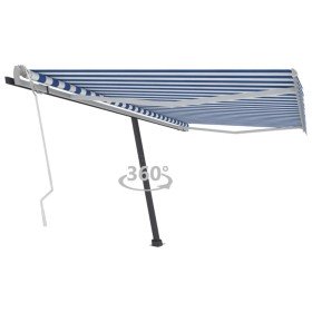 Toldo de pie retráctil manual azul y blanco 400x300 cm Toldo de pie retráctil manual azul y blanco 400x300 cm