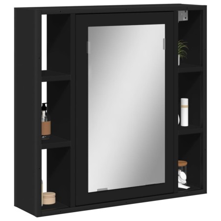 Armario con espejo de baño madera ingeniería negro 60x16x60 cm en Tocadores de baño | Comprar online en Foro24