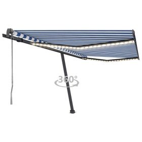 Toldo automático LED sensor de viento azul y blanco 400x300 cm Toldo automático LED sensor de viento azul y blanco 400x300 cm