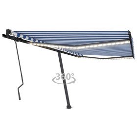 Toldo manual retráctil con LED azul y blanco 450x300 cm Toldo manual retráctil con LED azul y blanco 450x300 cm
