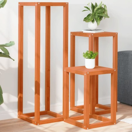 Soportes para plantas 3 piezas madera maciza pino marrón cera