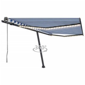Toldo automático LED sensor de viento azul y blanco 450x300 cm Toldo automático LED sensor de viento azul y blanco 450x300 cm