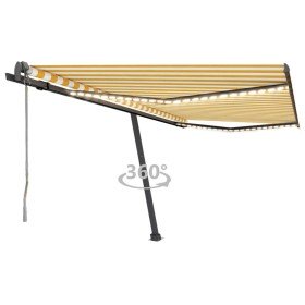 Toldo automático LED sensor de viento amarillo blanco 450x300cm Toldo automático LED sensor de viento amarillo blanco 450x300cm