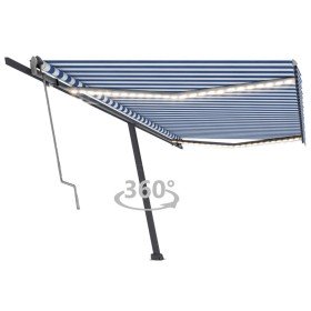 Toldo automático LED sensor de viento azul y blanco 500x300 cm Toldo automático LED sensor de viento azul y blanco 500x300 cm
