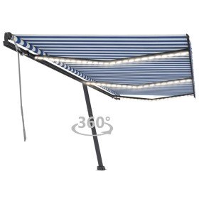 Toldo retráctil manual con luz LED azul y blanco 600x300 cm Toldo retráctil manual con luz LED azul y blanco 600x300 cm
