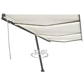 Toldo retráctil manual con luz LED color crema 600x300 cm Toldo retráctil manual con luz LED color crema 600x300 cm