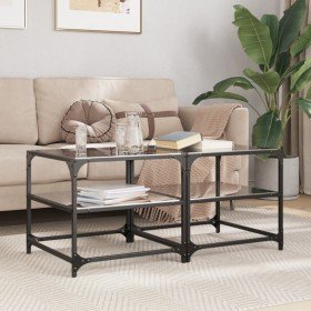 Mesa de centro superficie vidrio 2 uds acero negro 50x50x45 cm Mesa de centro superficie vidrio 2 uds acero negro 50x50x45 cm