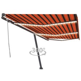 Toldo manual retráctil con luz LED naranja y marrón 600x300 cm Toldo manual retráctil con luz LED naranja y marrón 600x300 cm