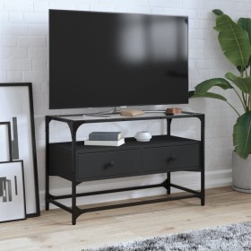 Mueble TV cristal y madera ingeniería negro 80x35x51 cm Mueble TV cristal y madera ingeniería negro 80x35x51 cm