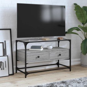 Mueble TV cristal y madera ingeniería gris Sonoma 80x35x51 cm Mueble TV cristal y madera ingeniería gris Sonoma 80x35x51 cm