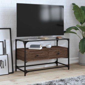 Mueble TV cristal y madera ingeniería marrón roble 80x35x51 cm en Muebles TV | Comprar online en Foro24