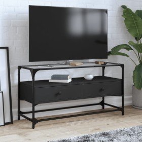Mueble TV cristal y madera ingeniería negro 98x35x51 cm en Muebles TV | Comprar online en Foro24