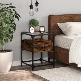 Mesita de noche madera de ingeniería roble ahumado 40x40x55 cm en Mesitas de noche | Comprar online en Foro24