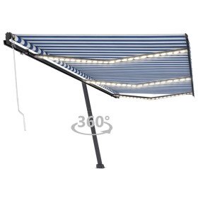 Toldo automático LED sensor de viento azul y blanco 600x300 cm Toldo automático LED sensor de viento azul y blanco 600x300 cm